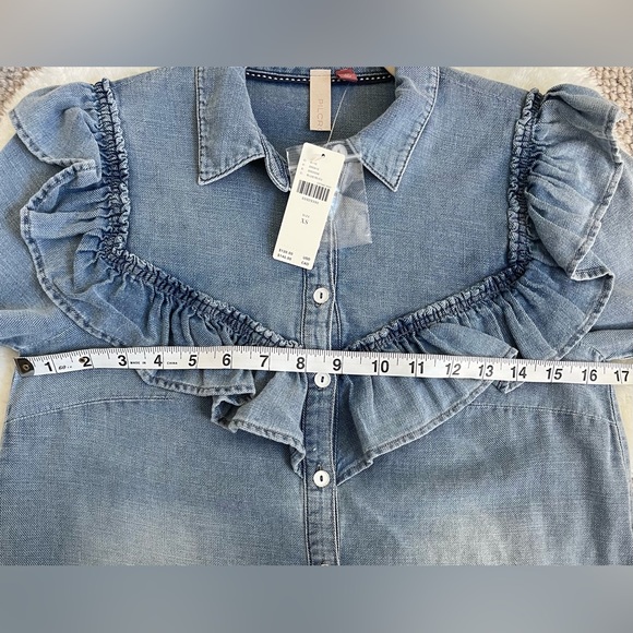 Anthropologie Pilcro Ruffle Button Up Chambray Shirt - Blue - Size XS - Cotton - Picture 9 of 9